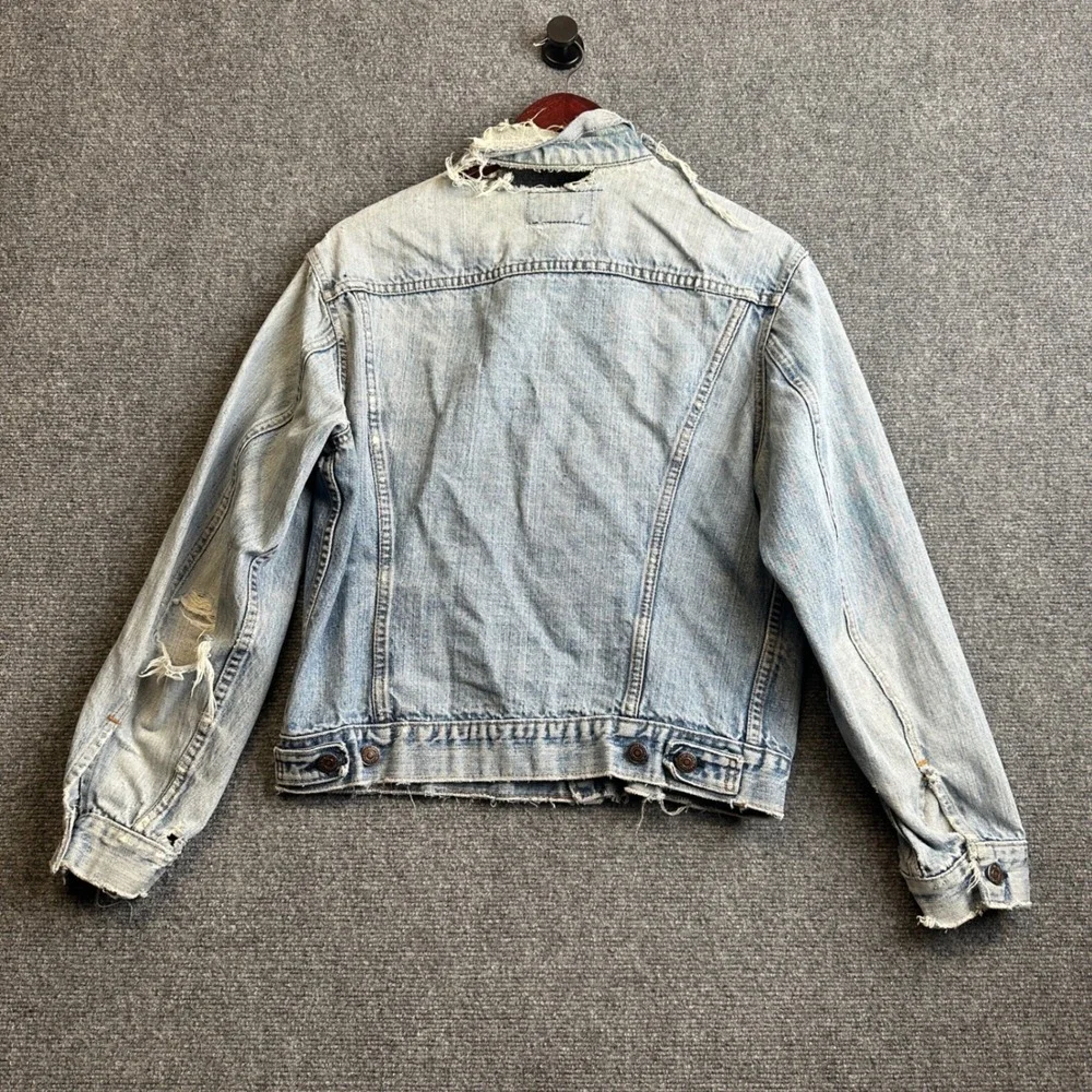 Vintage Levis Denim Trucker Jacket Mens L Blue Distressed USA Made 80s Thrashed - Picture 5 of 10